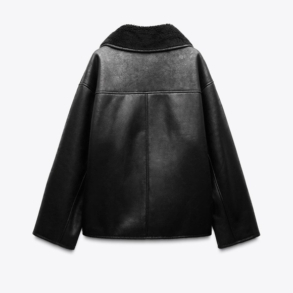 Zara DOUBLE FACED JACKET ZW COLLECTION OVERSIZED COAT BLACK XS Shearling - Picture 8 of 8